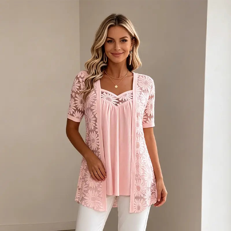 【S-4XL】Egy elegáns, két az egyben ing, amely csipkét és hálós anyagot ötvöz – karcsúsító és pocakot támasztó dizájnnal, 5 színben és S-től 4XL-es méretig!
