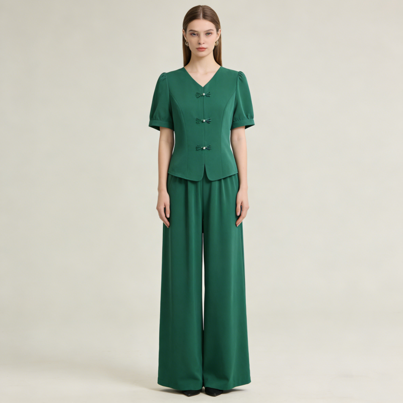 【Korlátozott ideig 50% kedvezmény!】【M-5XL】 Tavaszi divatos jégselyem női szett – Felső + bő szárú nadrág
