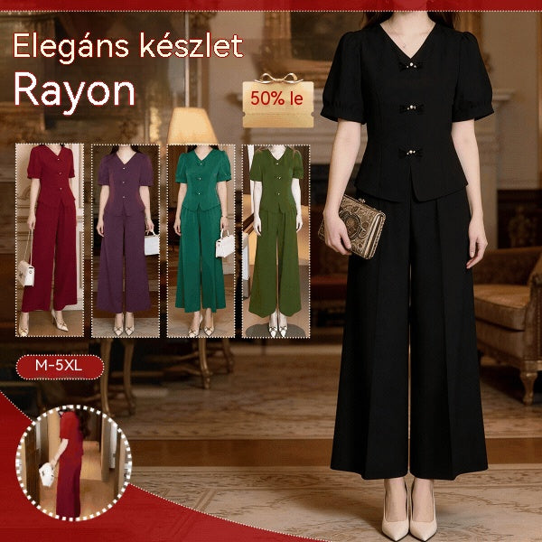 【Korlátozott ideig 50% kedvezmény!】【M-5XL】 Tavaszi divatos jégselyem női szett – Felső + bő szárú nadrág